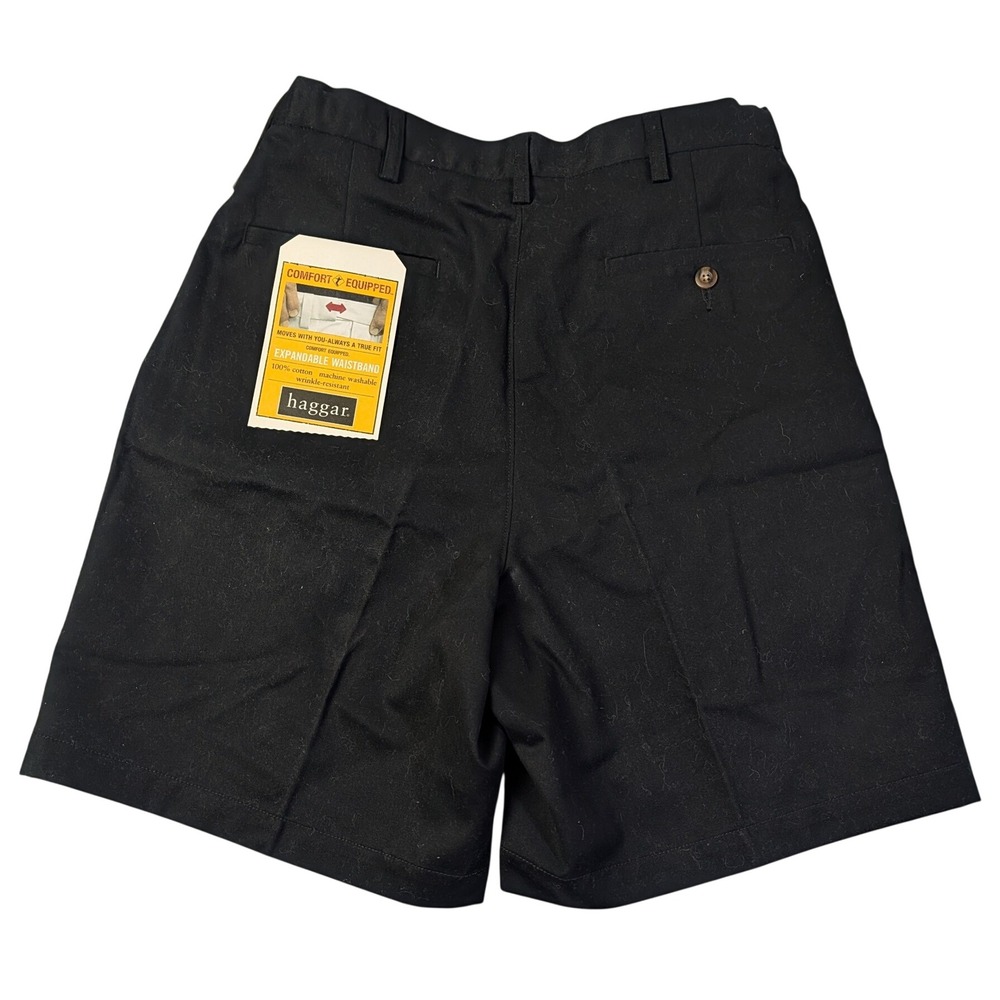 Haggar Mens Pleated Shorts Black Size 32 Expandable Waist Wrinkle Resistant New